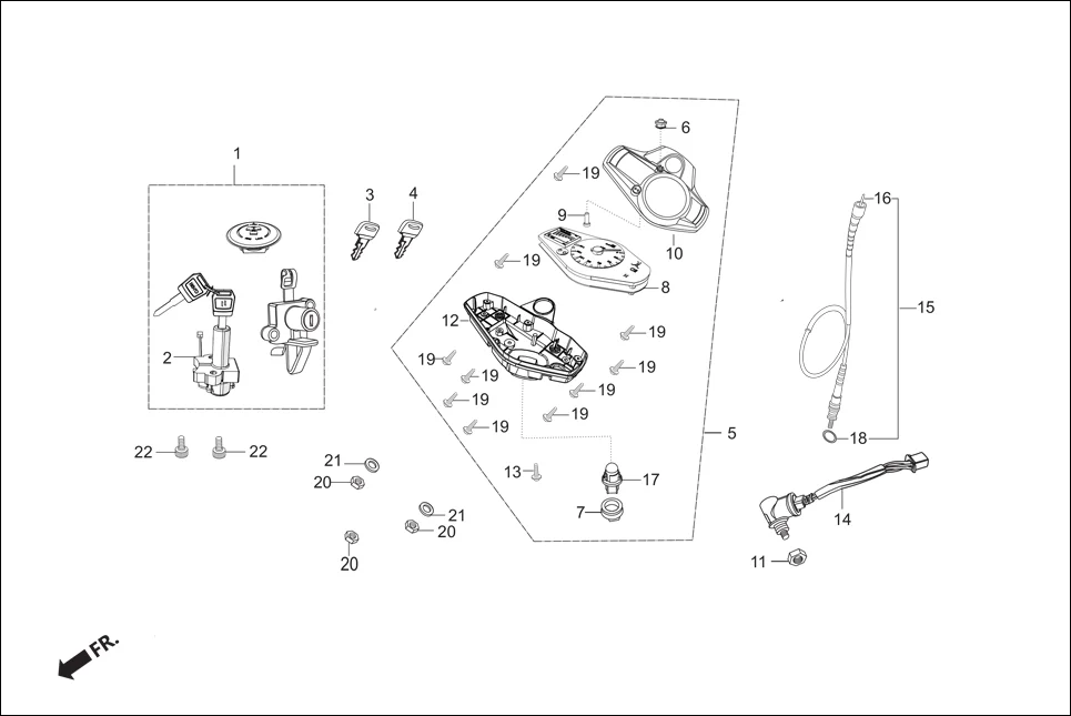 F-2-SELF SPEEDOMETER/CABLE/KEY SET assembly diagram for Hero Passion Pro (Jan, 2019)