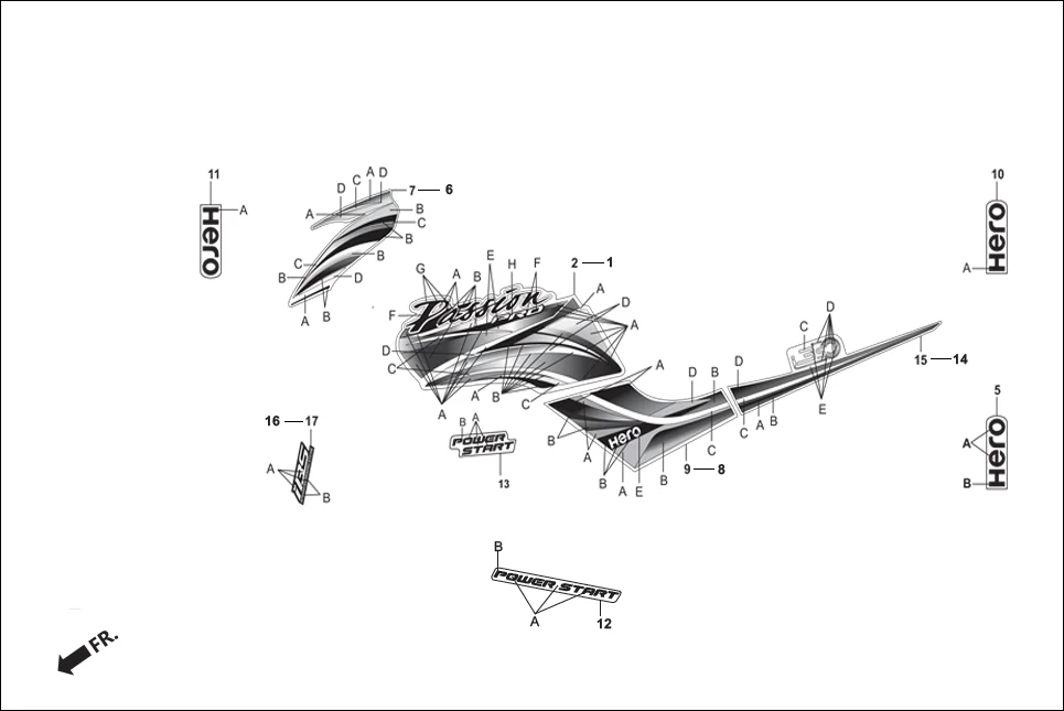 F-27-SELF STRIPES/MARKS/EMBLEMS assembly diagram for Hero Passion Pro (Jan, 2019)
