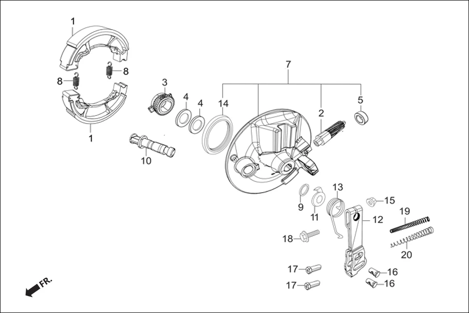 F-8-SPOKE FRONT BRAKE PANEL assembly diagram for Hero Passion Pro (Jan, 2019)