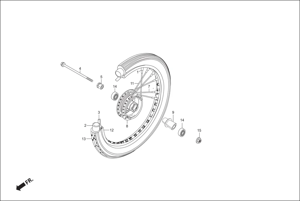 F-9-SPOKE FRONT WHEEL assembly diagram for Hero Passion Pro (Jan, 2019)