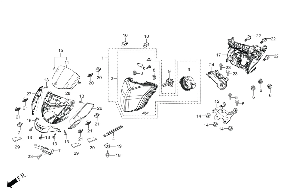 F-1-DISC HEAD LIGHT assembly diagram for Hero Passion Pro BSVI (Jan, 2021)