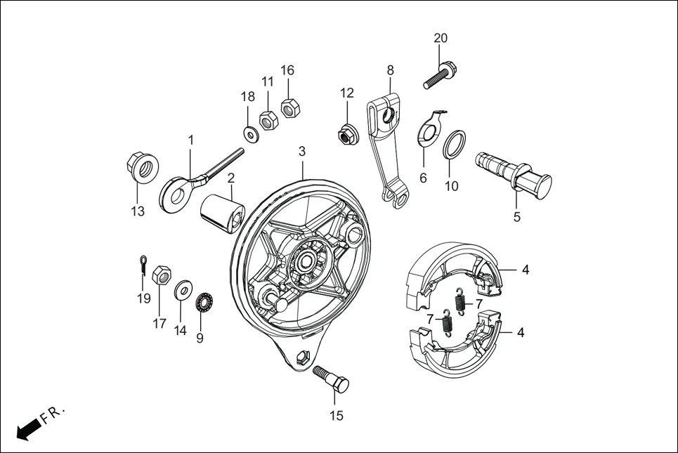 F-10 REAR BRAKE PANEL assembly diagram for Hero Passion Pro BSVI (Jan, 2021)