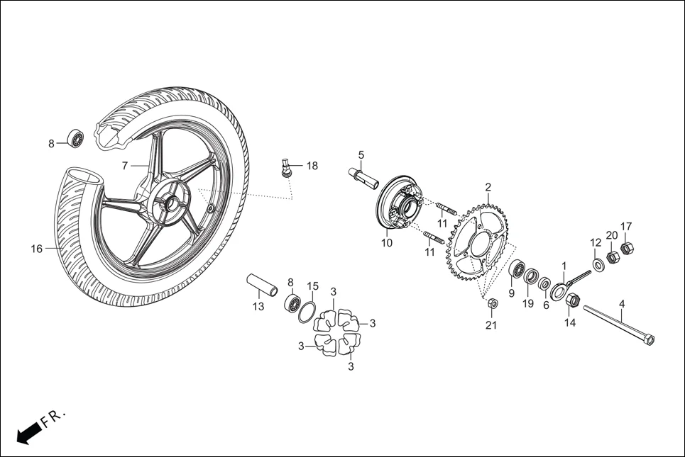 F-11 REAR WHEEL diagram showing 90753-029-000