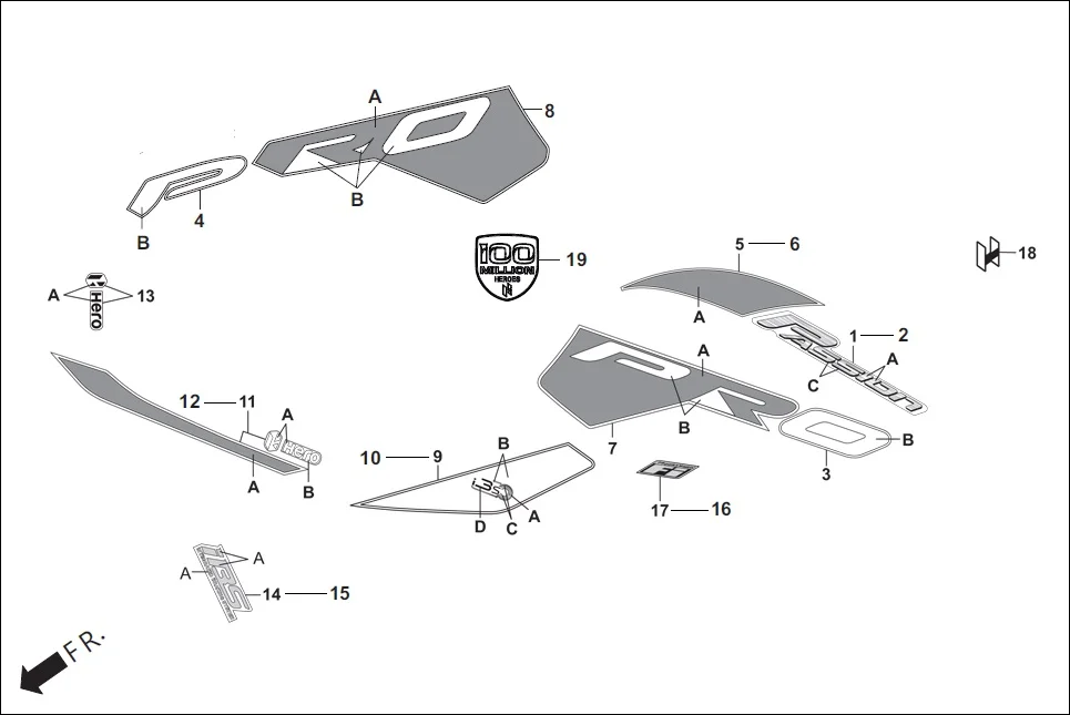 F-27 STRIPES/MARKS assembly diagram for Hero Passion Pro BSVI (Jan, 2021)