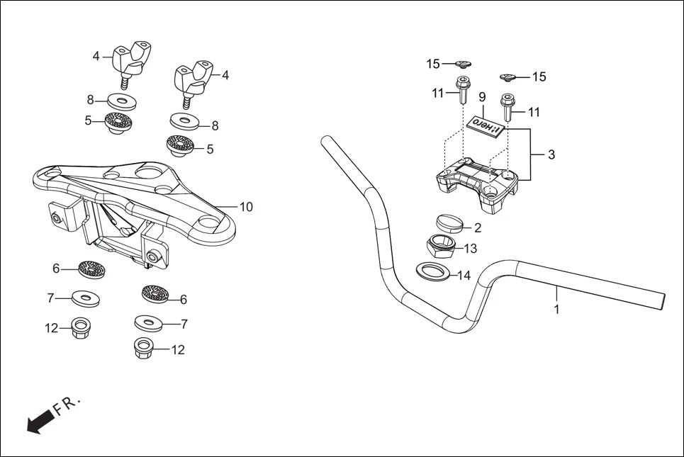 F-4 HANDLE PIPE/TOP BRIDGE assembly diagram for Hero Passion Pro BSVI (Jan, 2021)