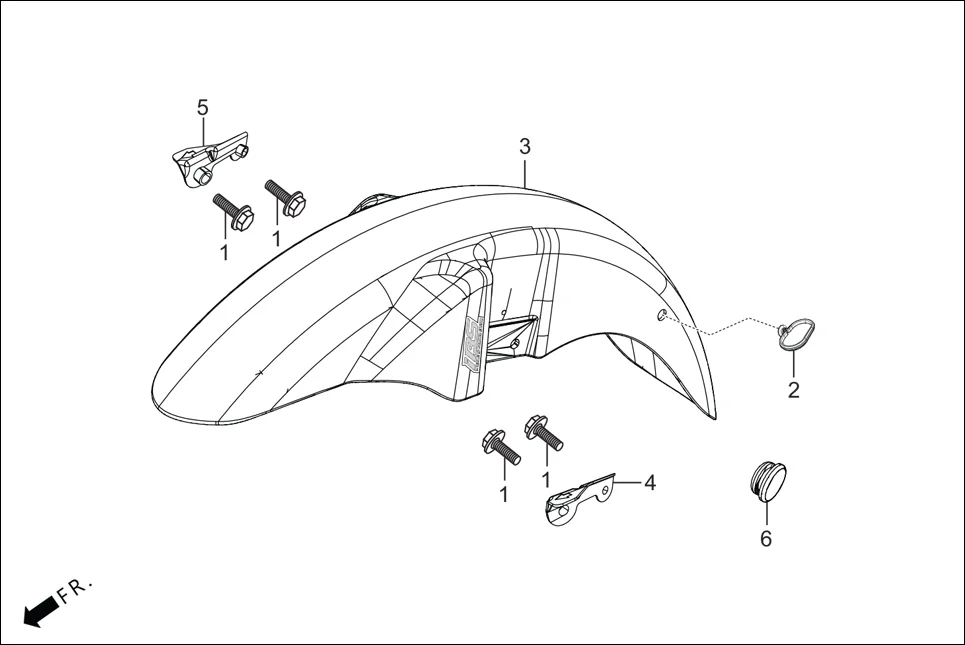 F-6 FRONT FENDER assembly diagram for Hero Passion Pro BSVI (Jan, 2021)