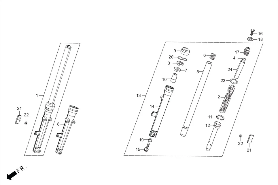 F-7-DRUM FRONT FORK assembly diagram for Hero Passion Pro BSVI (Jan, 2021)