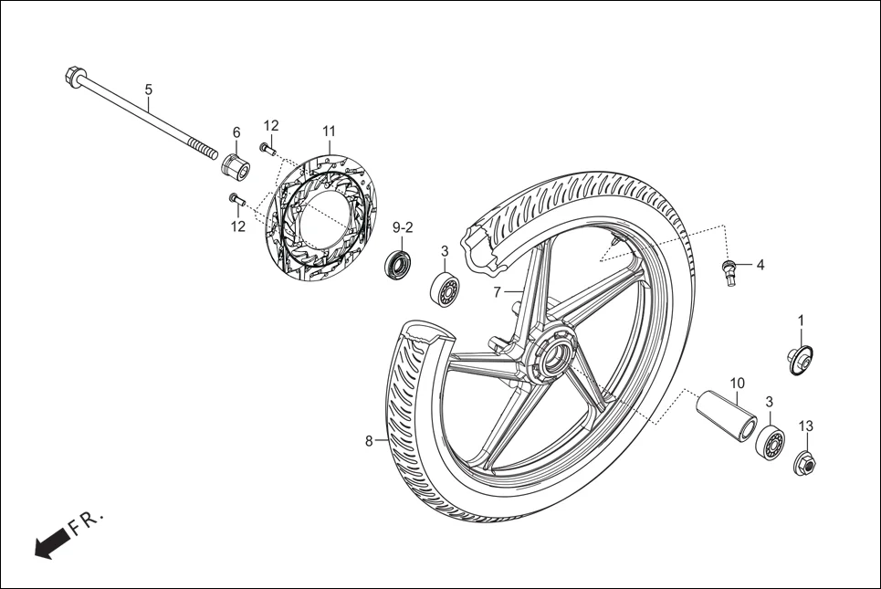 F-9A-DISC FRONT WHEEL (DISC) assembly diagram for Hero Passion Pro BSVI (Jan, 2021)