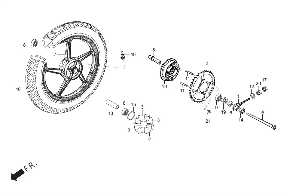 F-11 REAR WHEEL diagram showing 42615-198-900
