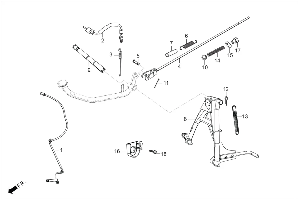 F-18 MAIN STAND/PEDAL BRAKE assembly diagram for Hero Passion Pro BSVI (Oct, 2021)