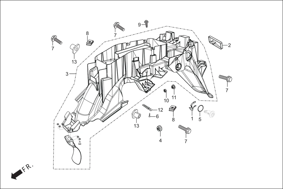 F-21 REAR FENDER assembly diagram for Hero Passion Pro BSVI (Oct, 2021)