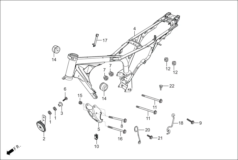 F-25-DISC FRAME BODY assembly diagram for Hero Passion Pro BSVI (Oct, 2021)