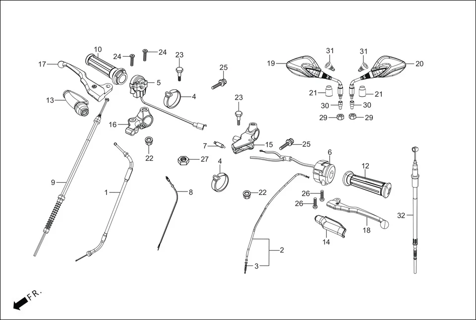F-3-DRUM HANDLE LEVER/SWITCH/CONTROL CABLE assembly diagram for Hero Passion Pro BSVI (Oct, 2021)