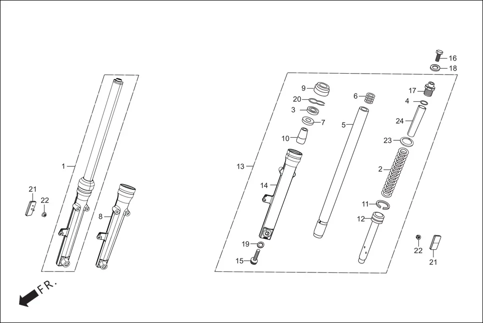 F-7-DRUM FRONT FORK assembly diagram for Hero Passion Pro BSVI (Oct, 2021)