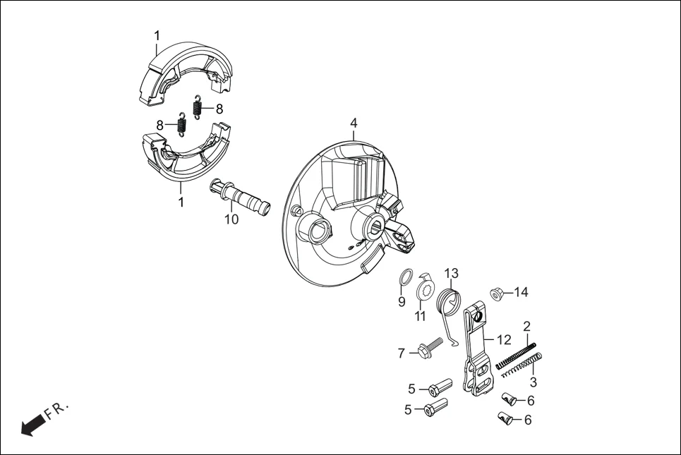 F-8-DRUM FR. BRAKE PANEL assembly diagram for Hero Passion Pro BSVI (Oct, 2021)