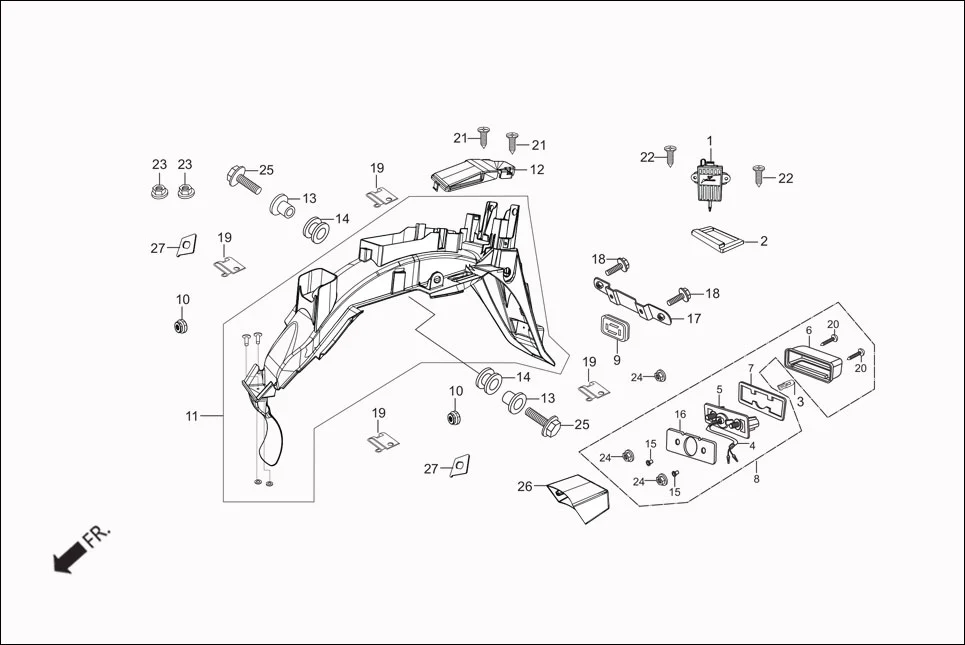 F-18 REAR FENDER assembly diagram for Hero Passion Pro (Jan, 2018)