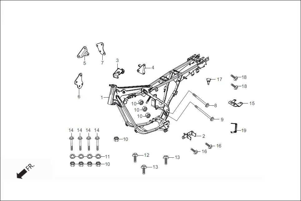 F-22 FRAME BODY assembly diagram for Hero Passion Pro (Jan, 2018)
