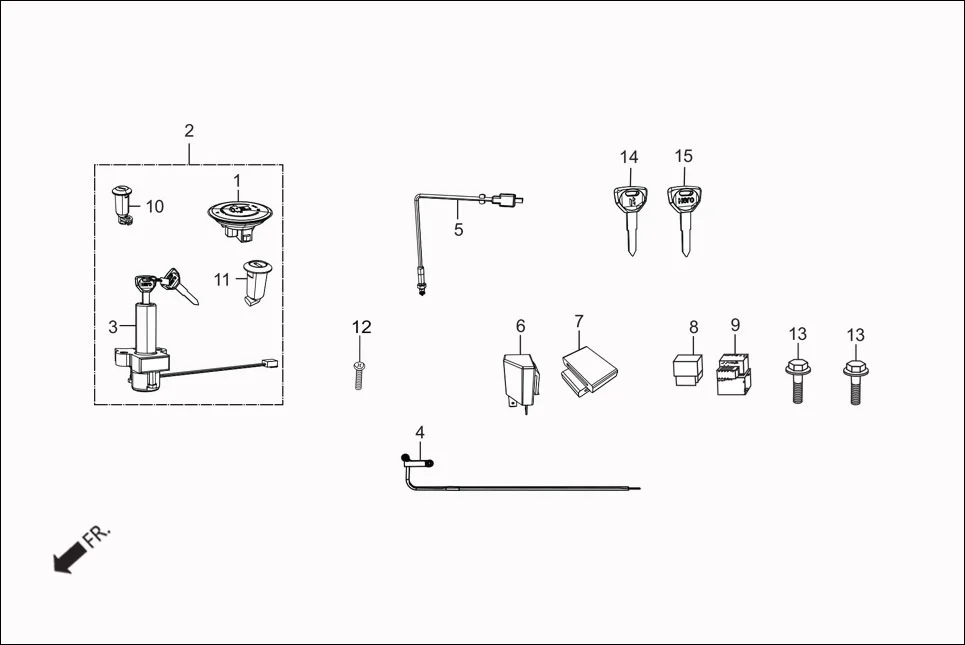 F-3B SW.&amp; RELAY (SW. ASSY. COMB &amp; LOCK/KEY SET) assembly diagram for Hero Passion Pro (Jan, 2018)