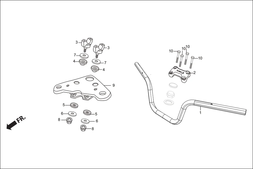 F-3D HNDL.&amp; HNDL.COVER (PIPE STRG. HANDLE/BRIDGE COMP. FORK TOP) assembly diagram for Hero Passion Pro (Jan, 2018)