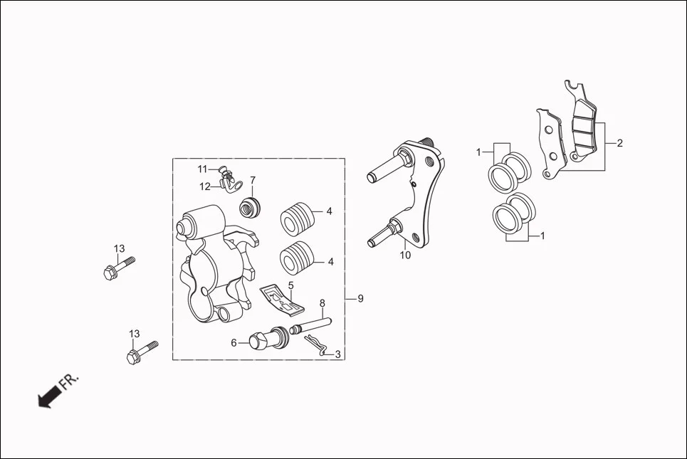 F-6A FR. BRAKE (CALIPER ASSY. ‘R’ FR.) assembly diagram for Hero Passion Pro (Jan, 2018)