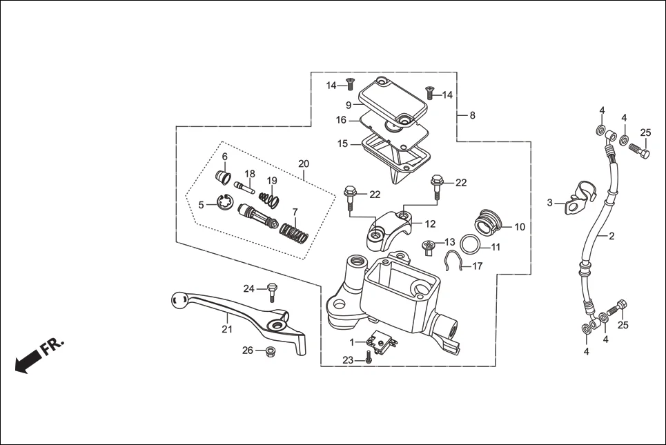 F-6B FR. BRAKE (MASTER CYL.) assembly diagram for Hero Passion Pro (Jan, 2018)