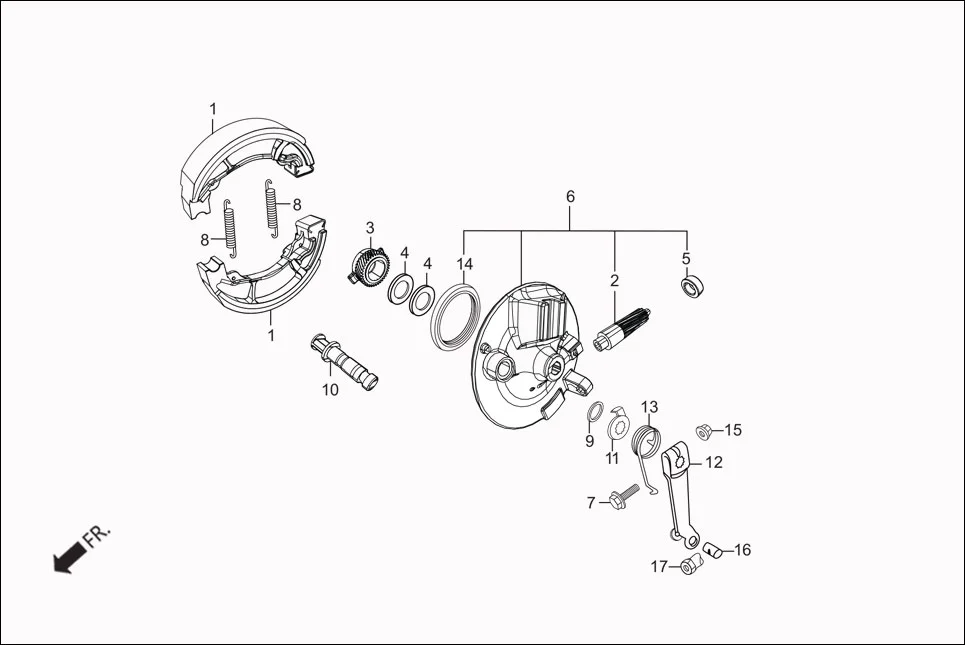 F-6 FR. BRAKE (BRAKE SHOE/PANEL ASSY.) assembly diagram for Hero Passion Pro (Jan, 2018)