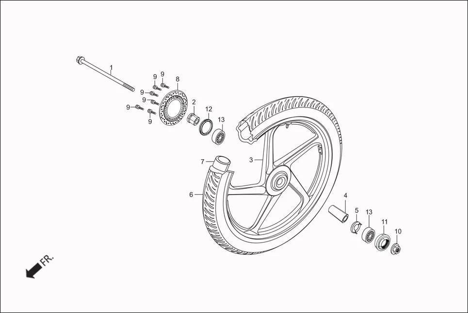F-7-DISC FRONT WHEEL assembly diagram for Hero Passion Pro (Jan, 2018)