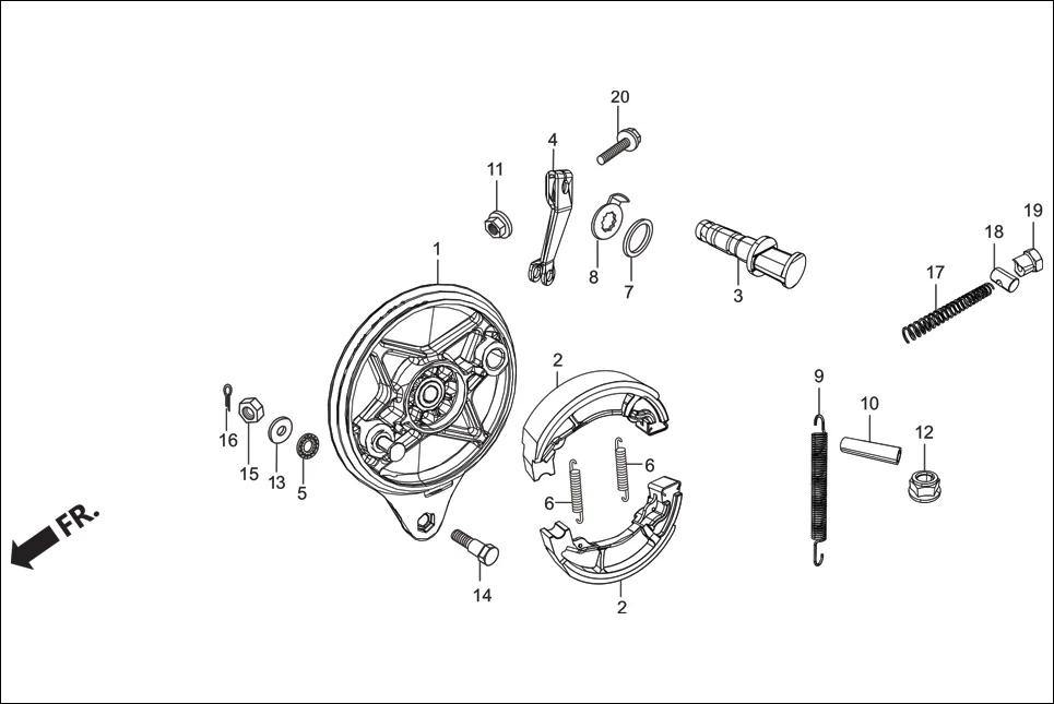 F-8 REAR BRAKE PANEL assembly diagram for Hero Passion Pro (Jan, 2018)