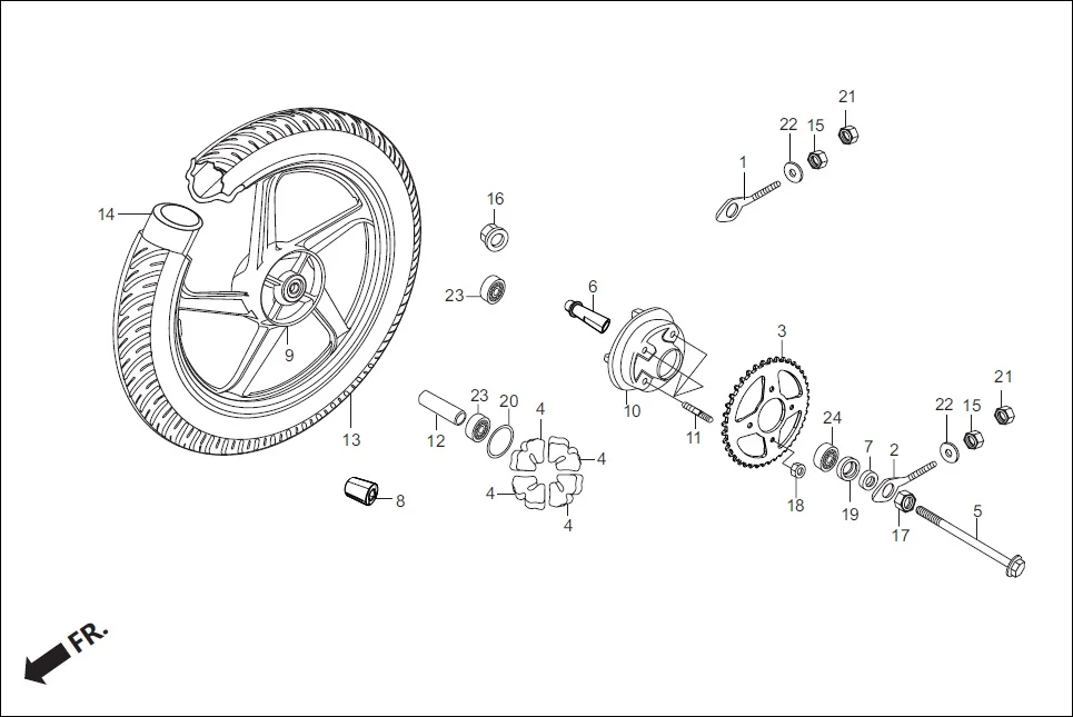 F-9 REAR WHEEL assembly diagram for Hero Passion Pro (Jan, 2018)