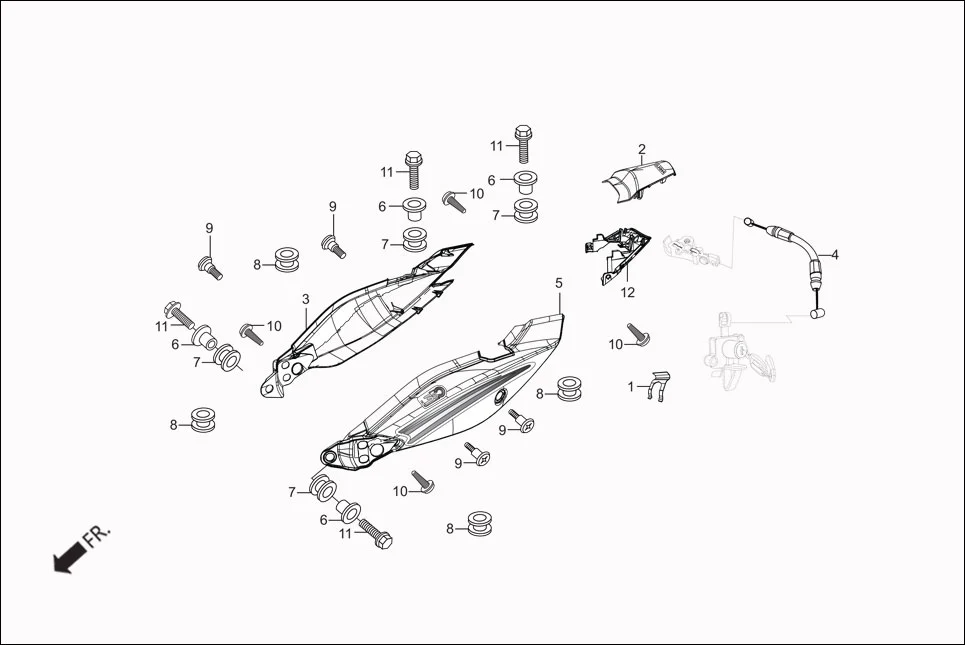 F-10 BODY COVER ( REAR COWL) assembly diagram for Hero Passion Pro iBS (Feb, 2019)