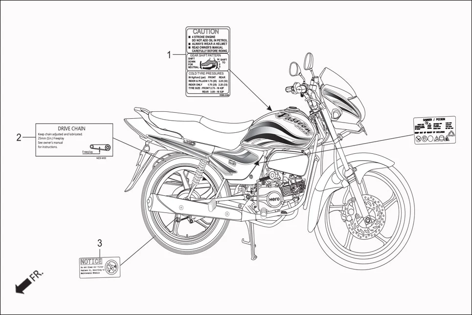 F-27 LABEL &amp; MARK assembly diagram for Hero Passion Pro iBS (Feb, 2019)