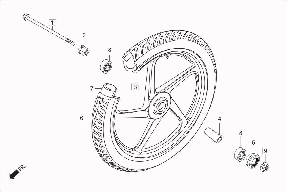 F-7 FRONT WHEEL assembly diagram for Hero Passion Pro iBS (Feb, 2019)