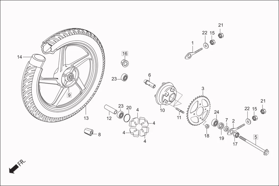 F-9 REAR WHEEL assembly diagram for Hero Passion Pro iBS (Feb, 2019)