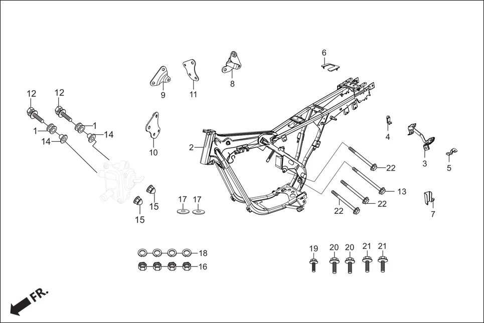 F-22 FRAME BODY diagram showing 95701-08016-07