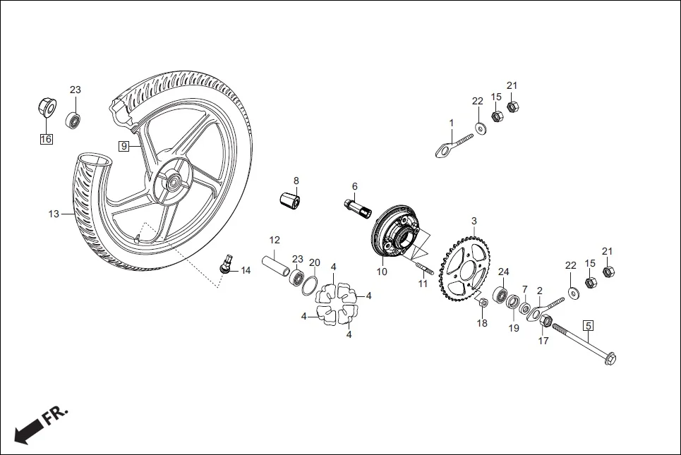 F-9 REAR WHEEL diagram showing 90309-357-000