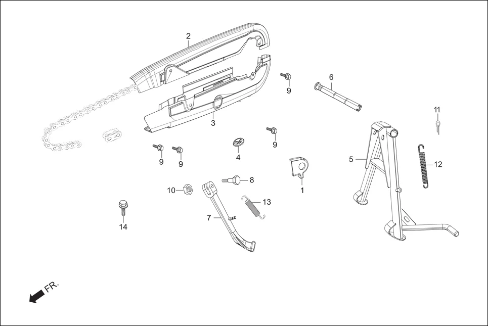 F-16 SWINGARM/CHAIN CASE assembly diagram for Hero Passion X PRO (Jan, 2019)