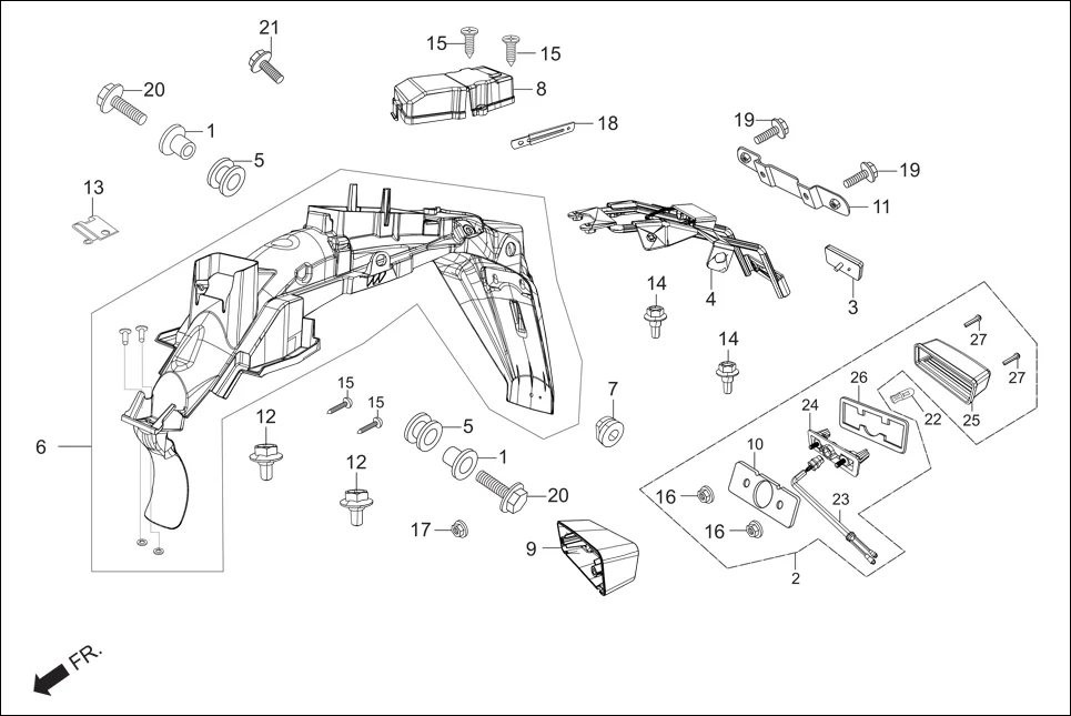F-18 REAR FENDER assembly diagram for Hero Passion X PRO (Jan, 2019)