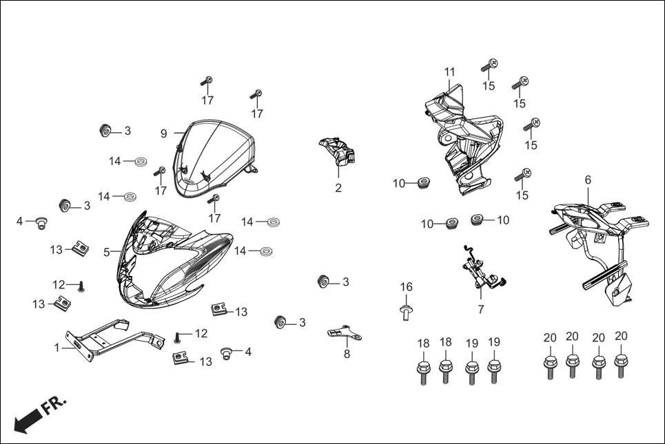 F-1A HEAD LIGHT (FR. VISOR) assembly diagram for Hero Passion X PRO (Jan, 2019)