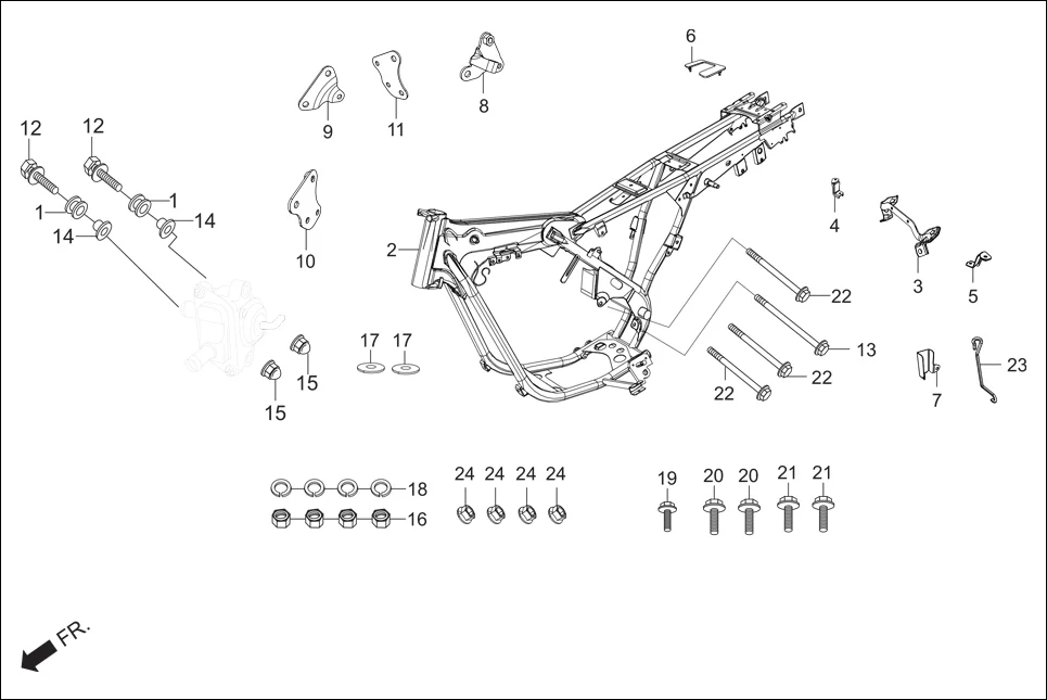F-22-DISC FRAME BODY assembly diagram for Hero Passion X PRO (Jan, 2019)