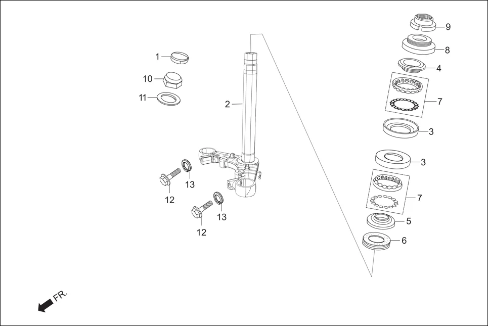 F-5A-DRUM STEERING STEM assembly diagram for Hero Passion X PRO (Jan, 2019)