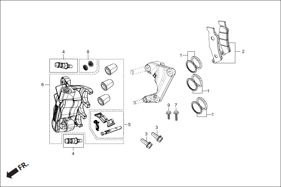 F-6A-DISC FR. BRAKE (CALIPER ASSY. ‘R’ FR.) assembly diagram for Hero Passion X PRO (Jan, 2019)