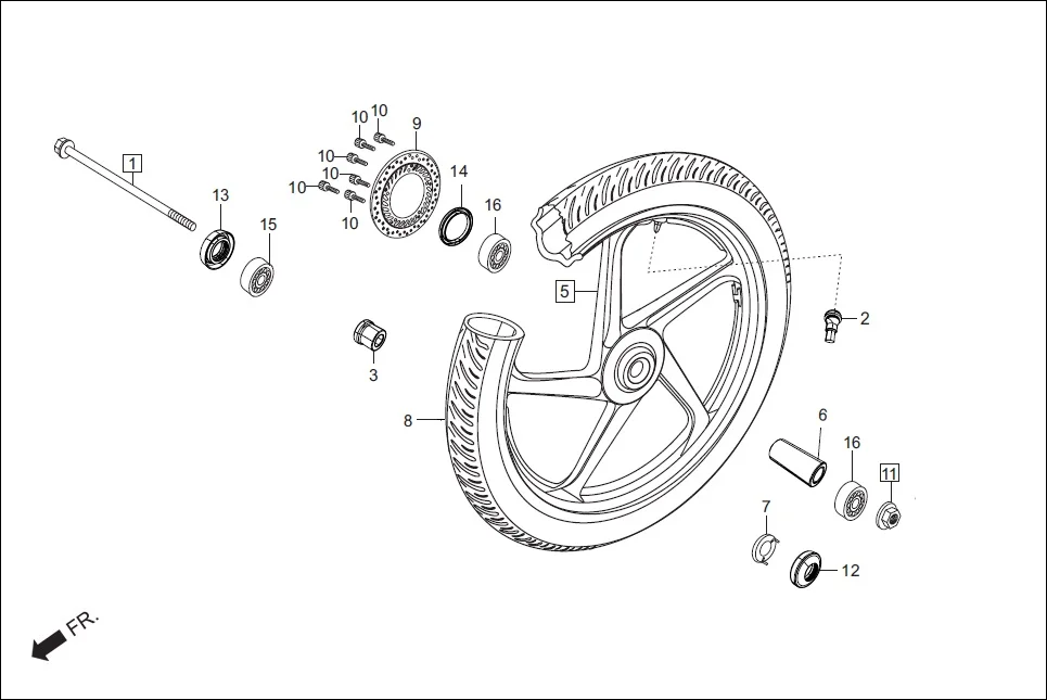 F-7-DISC FRONT WHEEL assembly diagram for Hero Passion X PRO (Jan, 2019)