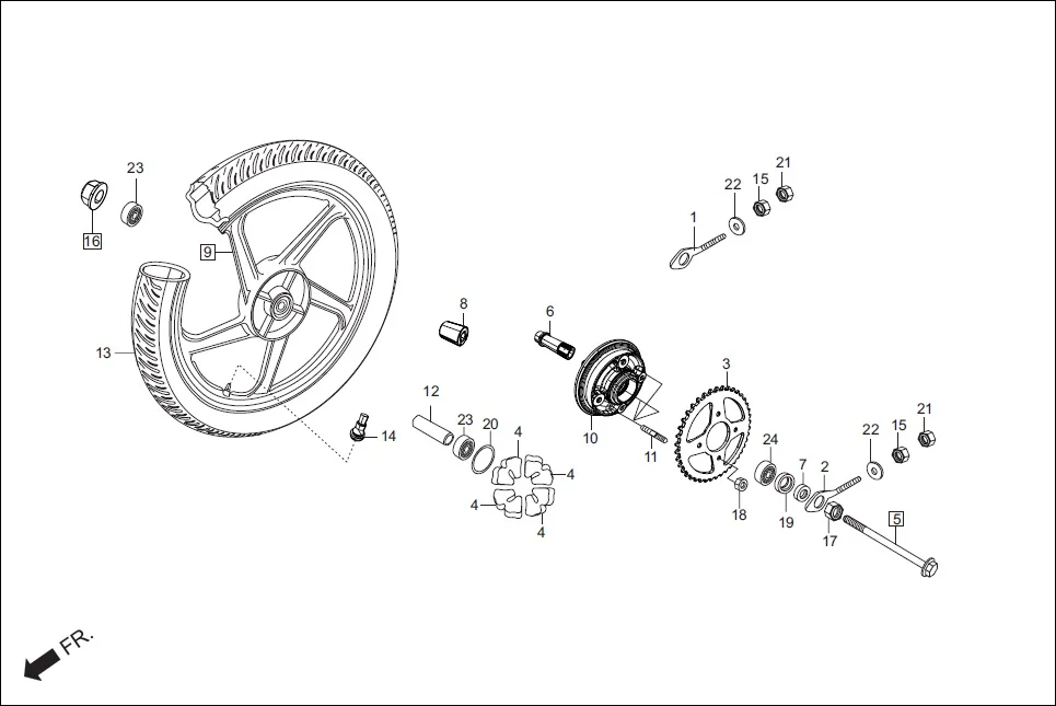 F-9 REAR WHEEL assembly diagram for Hero Passion X PRO (Jan, 2019)