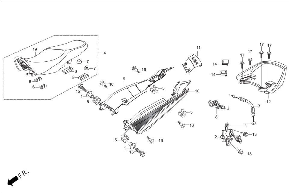 F-12 SEAT ASSY. / RR COWL / GRIP REAR diagram showing 77110-AAC-H00