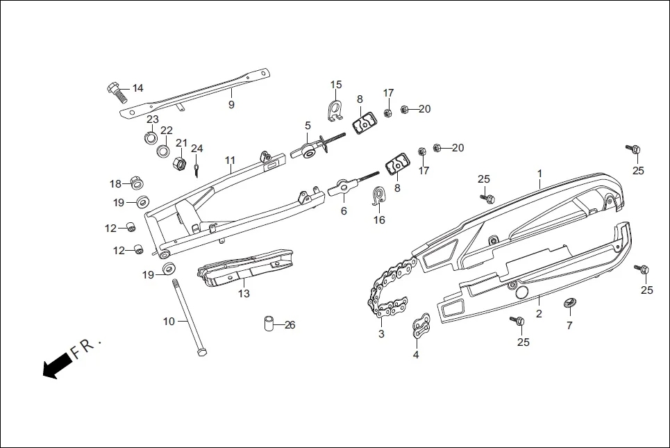 F-19 REAR FORK / CHAIN CASE diagram showing 52147-KTC-900