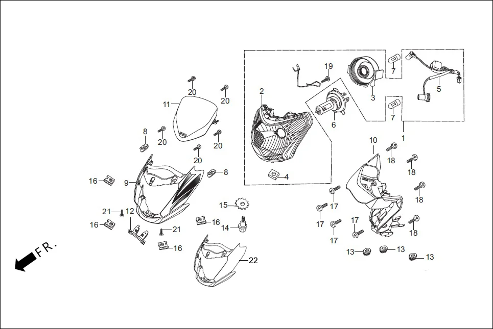 F-1 HEAD LIGHT / FR.VISOR diagram showing 34901-KSP-910