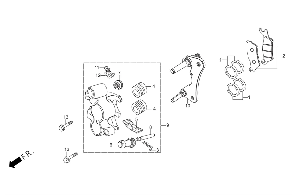 F-8A CALIPER ASSY. R FR assembly diagram for Hero Passion X PRO (Sept, 2012)