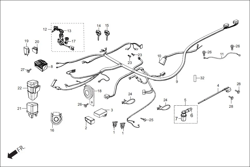 F-22-LX WIRE HARNESS diagram showing 95701-06016-00