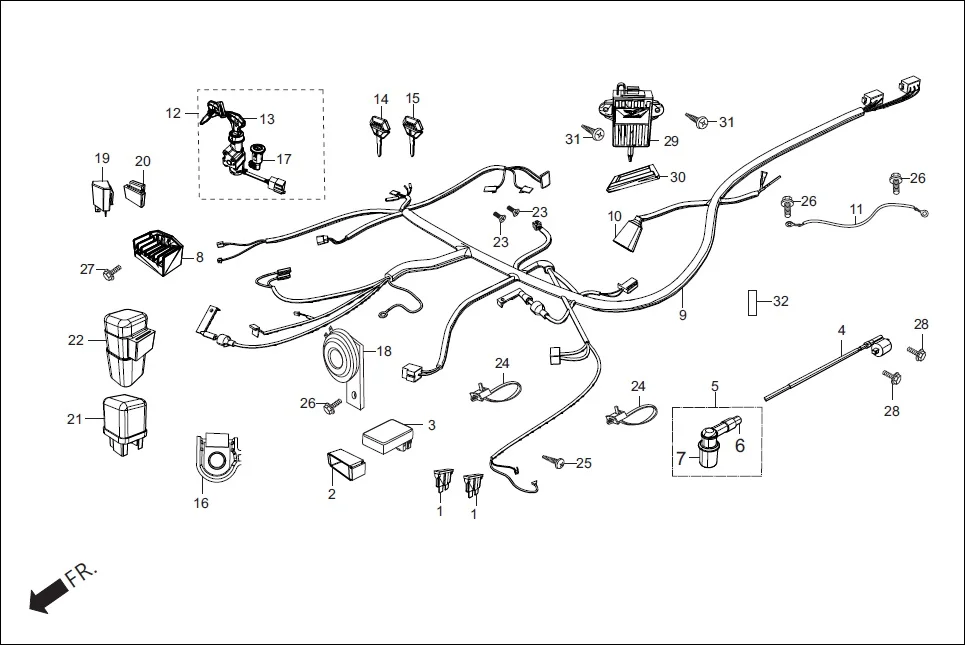 F-22-VX WIRE HARNESS diagram showing 31301-AAW-001