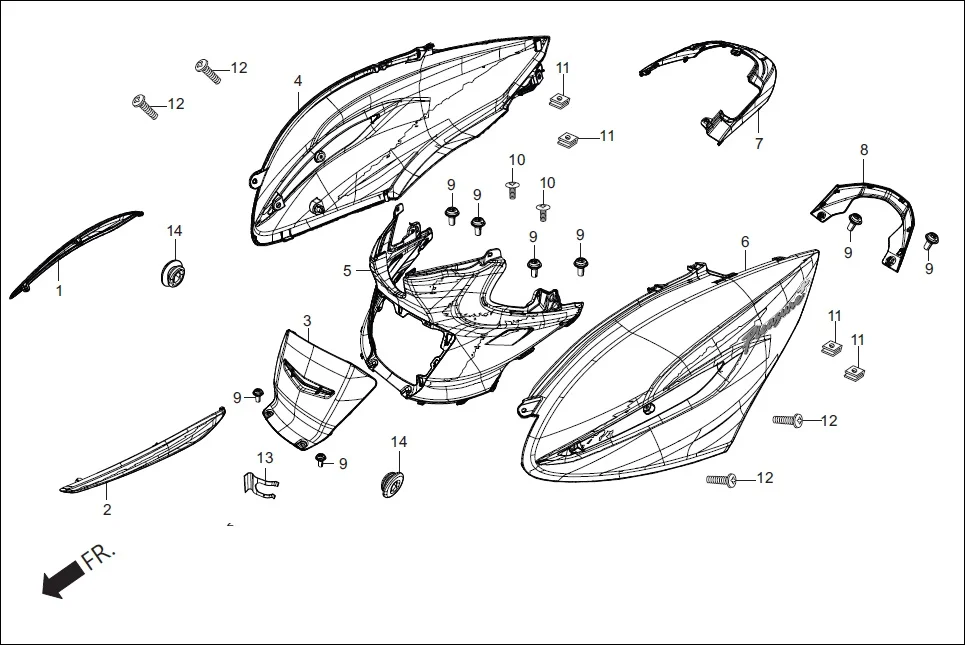 F-8-VX BODY COVER diagram showing 83450-AAL-500R